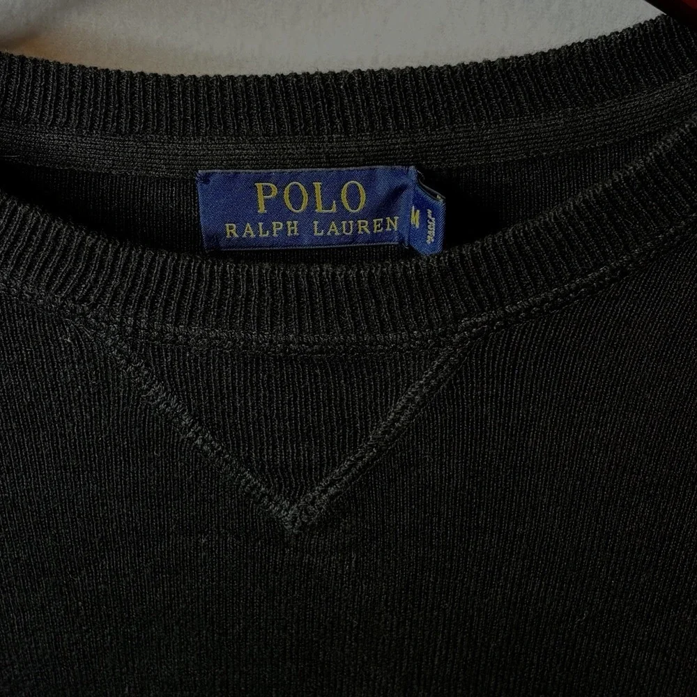 Polo Ralph Lauren Black Cotton Crewneck Sweater Purple Pony Logo Size Medium